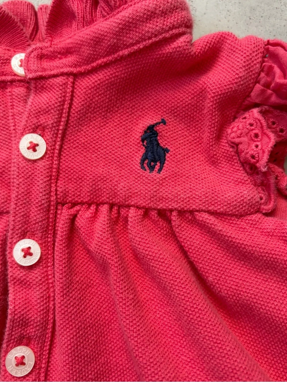 Ralph Lauren Pink Ruffle Eyelet Bubble Romper & Headband Set 3M⁠